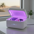 UV-C smart sanitizer box with purple light sanitizing phone and accessories