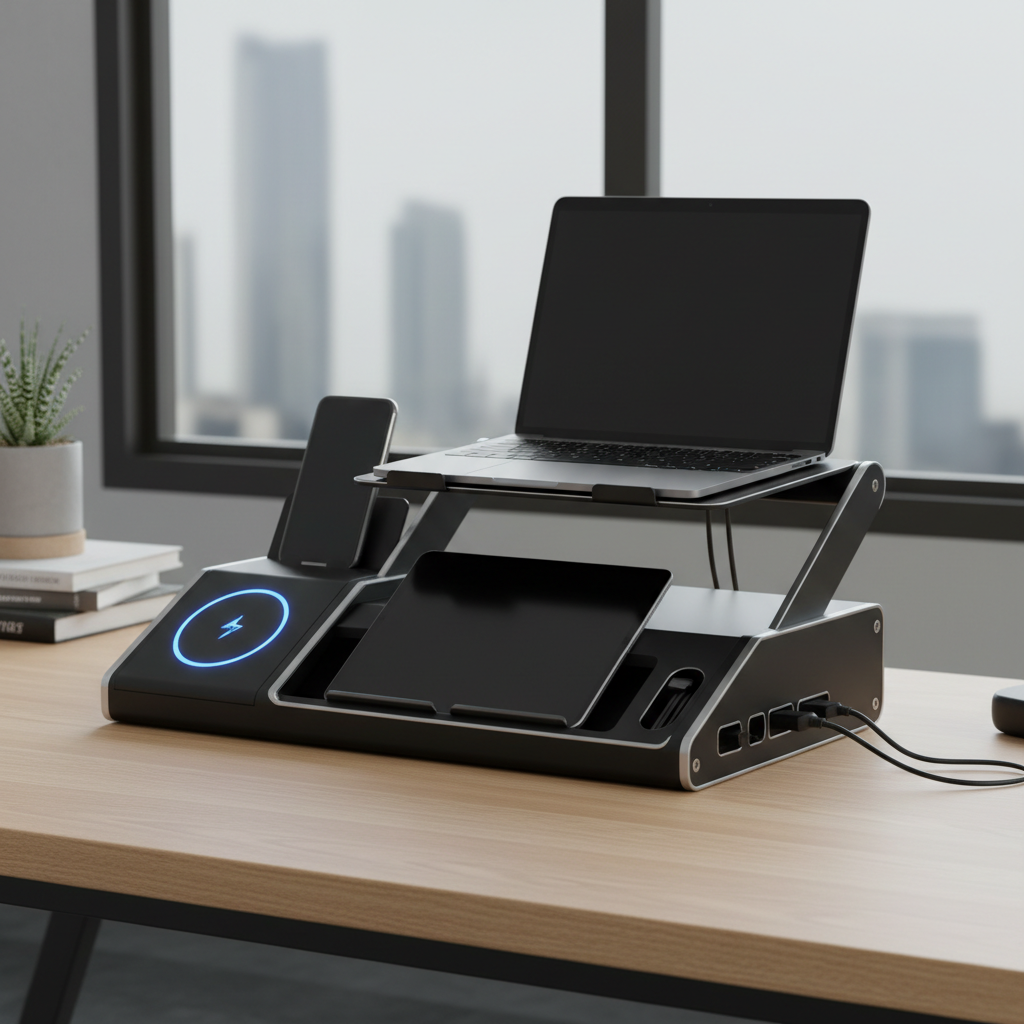 Premium multi-device desk organizer with wireless charging pad on clean UAE home office desk